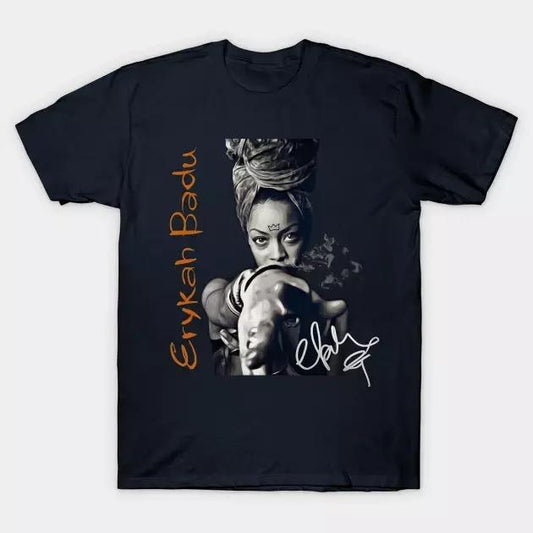 Vtg Erykah Badu Music Star Cotton Black All Size Unisex Tee Shirt LL083, Gift for her, Gift for him, Gift for fan shirt Menswear T-Shirt