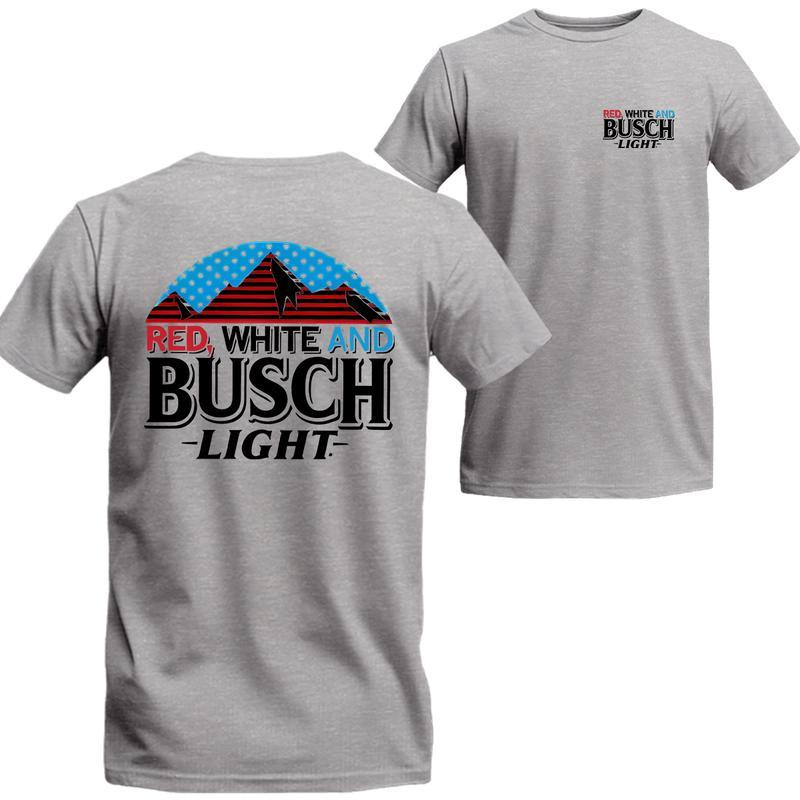 Busch Light, Beer, Red White And Busch Light 2-sides T-shirt,  For Men, For Women,  Casual Graphic Round Neck T-shirt for Summer, Fashion Top for Dail