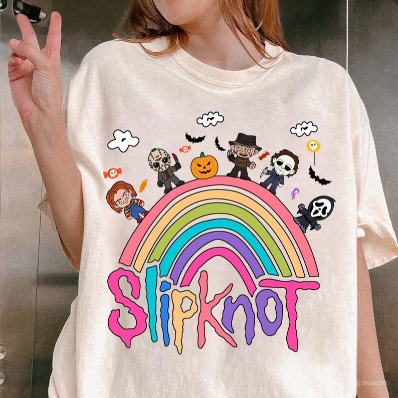 Halloween Slipknot Rainbow Shirt Scary Characters Horror Friend Tshirt