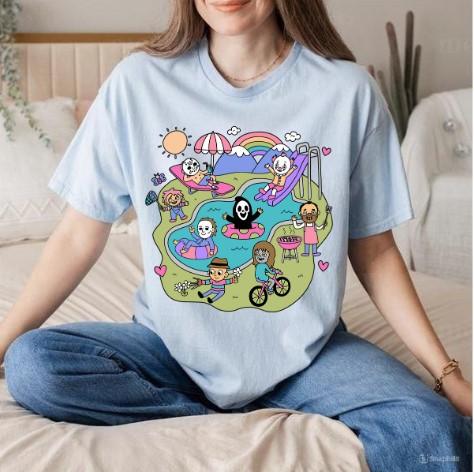 The Kids Horror Pool Party Halloween Characters T-Shirt Horror Movie Funny Times Shirt
