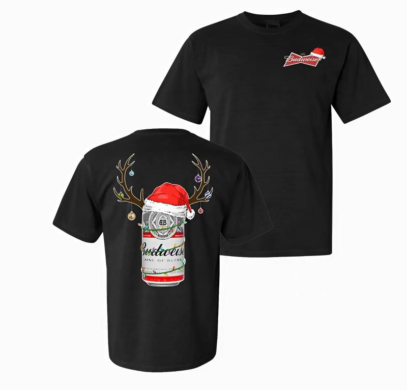 Deer Budweiser Christmas Unisex T-Shirt, Classic Cotton Shirt, Funny Drinking Shirt, Full Colors, For Men, For Women