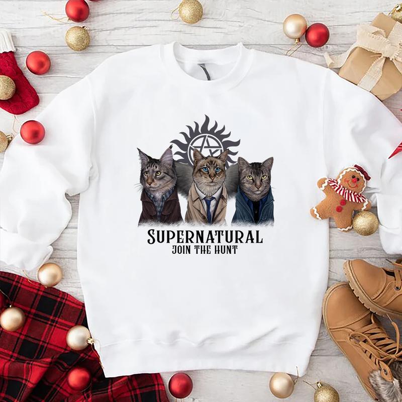 Funny Supernatural Cat T Shirt, Supernatural Vintage T Shirt, Gift For Woman and Man Unisex T-Shirt Sweatshirt Hoodie