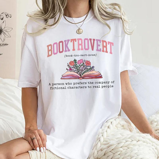 Booktrovert Definition Shirt, Booktrovert T-shirt, Book Lover Graphic Printed Tee, Bookish Soft Fabric Short Sleeve Tee, Comfort Shirt For Nerd Girls,