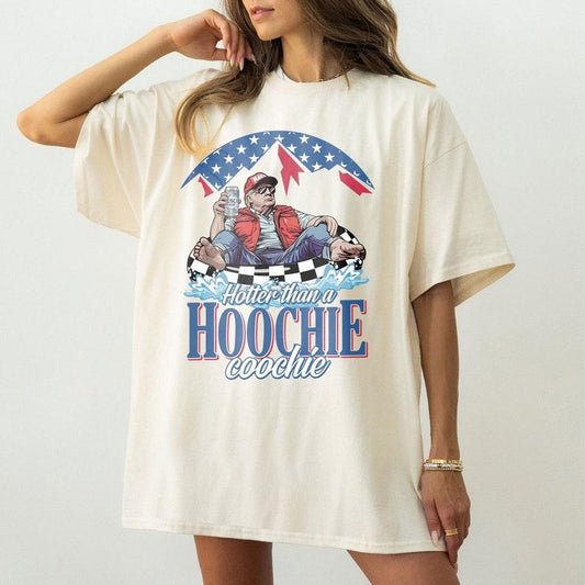 Hotter Than A Hoochie Coochie Trump Shirt - Beer Logo Trump Summer Vibe 2024 Election Unisex America Shirt with Humor