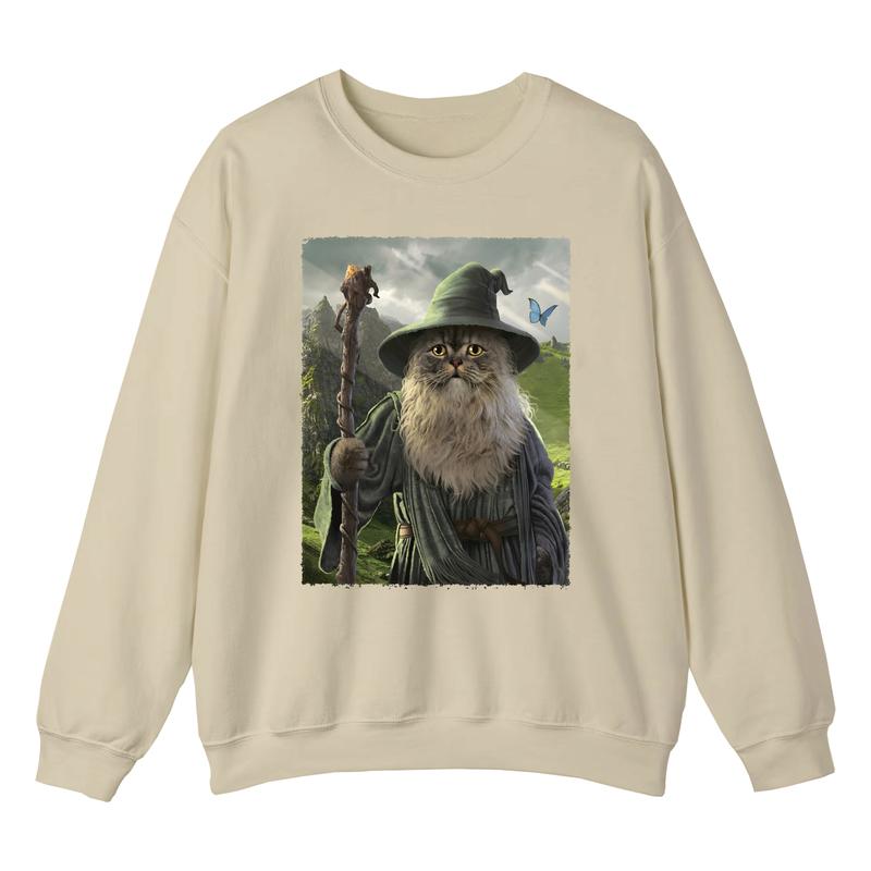 Cats Kittens Kitty Catdalf Sweatshirt, Frodo Lord of the Rings Shirt, Gandalf Staff You Shall Not Pass Wizard Sweatshirt, Cotton Fit Sweatshirt