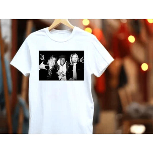 Chris Farley Tupac Shakur And Kurt Cobain Partying Unisex Men's Cotton Crew T-Shirt Vintage 90S Streetwear Hip Hop Best Seller 2Pac, Unisex Cotton Gra