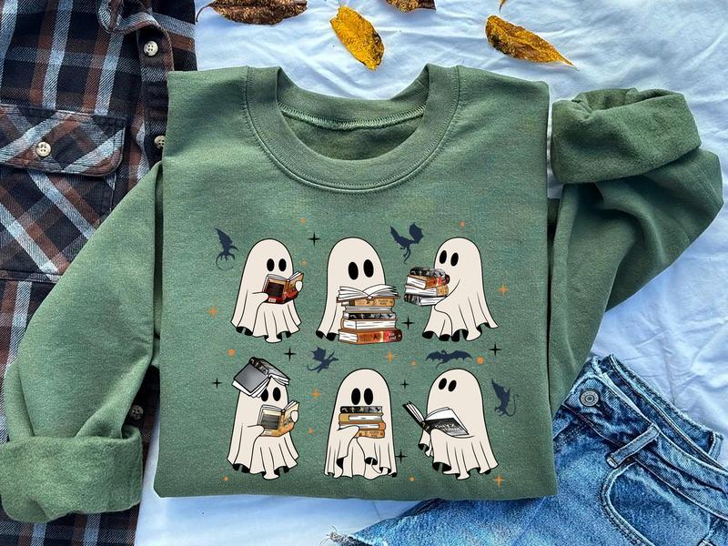 Retro Ghost Fourth Wing Book Sweatshirt, Ghost Bookish Shirt, Ghost Fourth Wing Dragon Sweatshirt, Halloween Gift For Book Lovers, Bookish Merch, Ghos