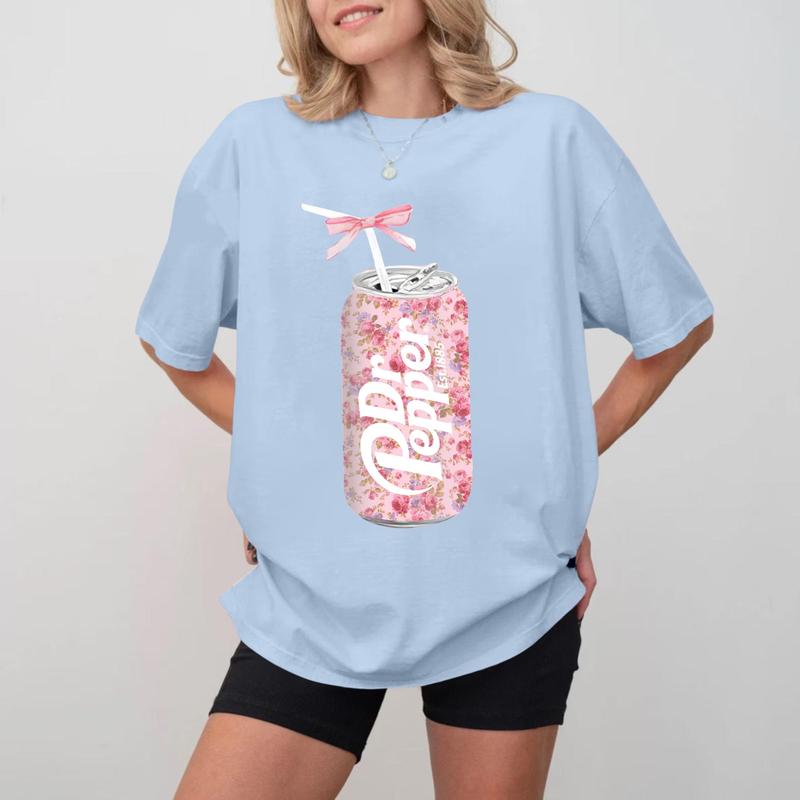 Dr Pepper T-Shirt, Dr Pepper Gift, Dr Pepper Bow T-Shirt, Dr Pepper Pink Bow T-Shirt, Cute Baby Pink Bow Tee, Trendy Soda Can With Roses Menswear T-Sh