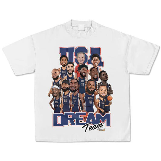 USA Dream Team Basketball Olympic 2024 Shirt, Hiphop Retro Vintage 90s Graphic Basketball Shirt, Sports Clothing Menswear Crewneck Cotton Top