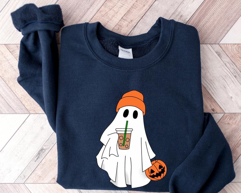Cute Ghost Drinking Coffee Crewneck Sweatshirt, Hoodie, T-shirt