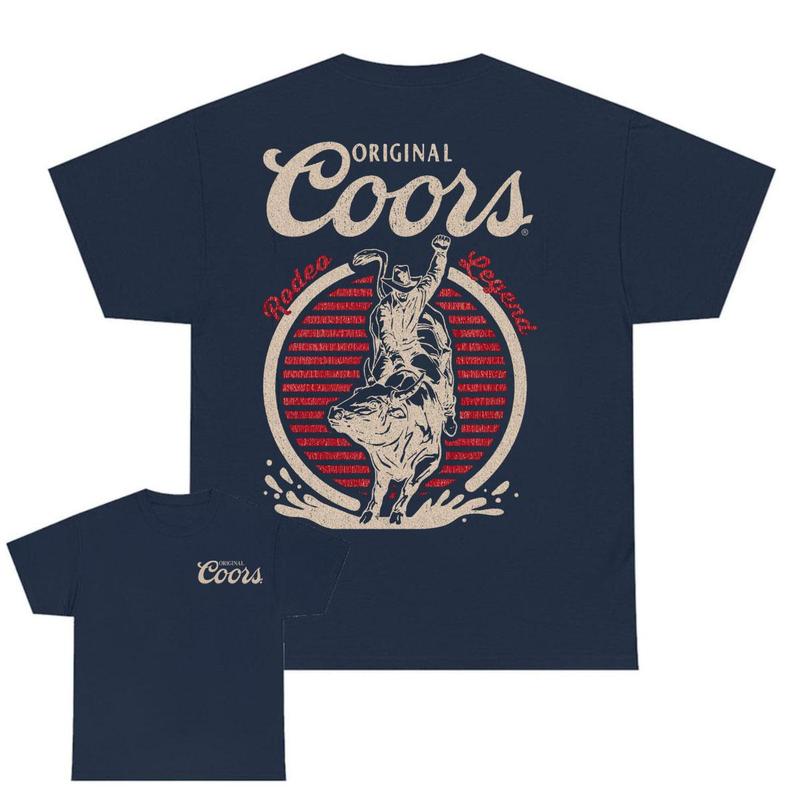 Original Coors Rodeo Legend Double Sided Beer Logo T-Shirt - Full Color - Free Ship
