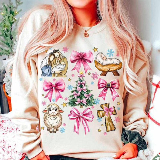 Christian Coquette Bow Light Pink Preppy Sweatshirt, Coquette Christian Bible Verse Pink Girly Shirt