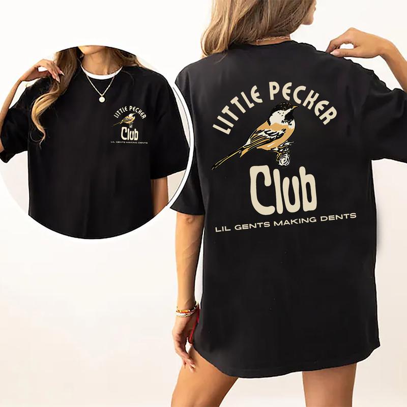 Little Pecker Club 2-Sides Shirt for Men and Women, Funny Bird Tshirt, Club Tees, Cotton Printed Top, Casual Womenswear, Comfort Fabric T-shirt