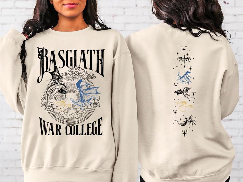 Vintage Basgiath War College 2 Sided Sweatshirt, Fourth Wing Crewneck, Dragon Rider Sweatshirt, Book Nerd Sweater, Bookish Merch, Booktok Sweater Casu