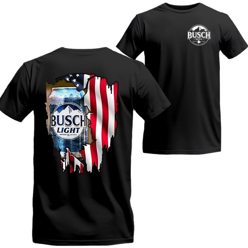 [Sale Up To 21%] Busch Light American Flag T-Shirt - Patriotic Beer Graphic Tee, Perfect for USA Beer Fans, Casual and Event Wear Cotton Menswear