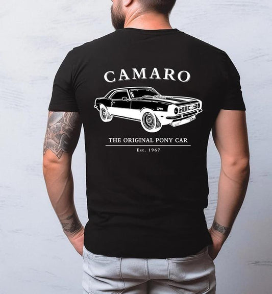 Vintage Vibe 2 Sides Camaro EST 1967 Men's Cotton Tee Old School Tee Gift for Him Classic Car Casual Menswear