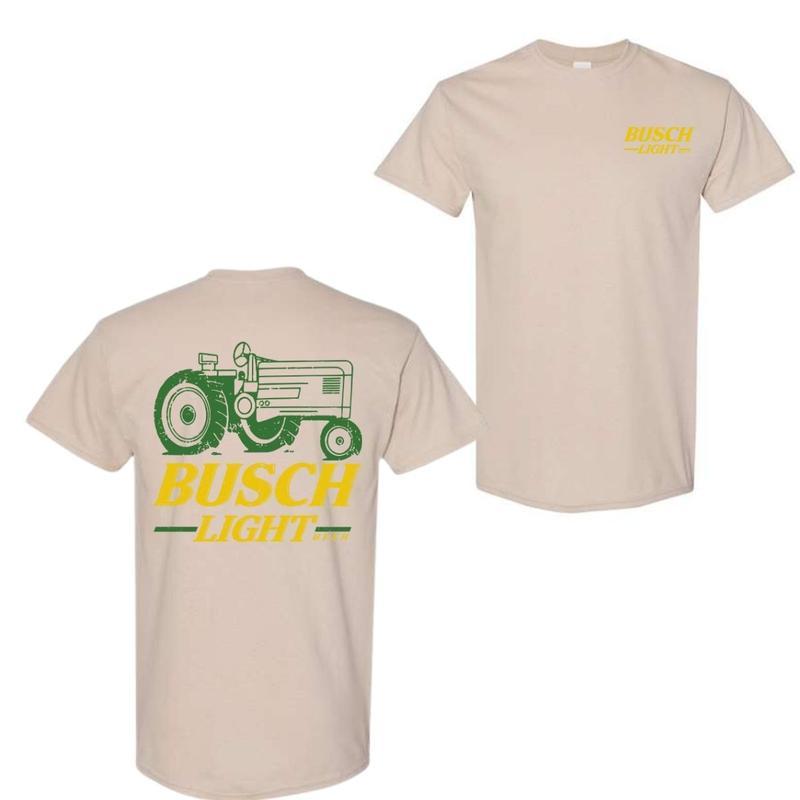Busch Light Tractor 2-Sided T-Shirt, Labor Day, Casual Graphic Round Neck T-shirt for Summer, Beer Party Summer Shirt, Fashion Top for Daily Wear, T s