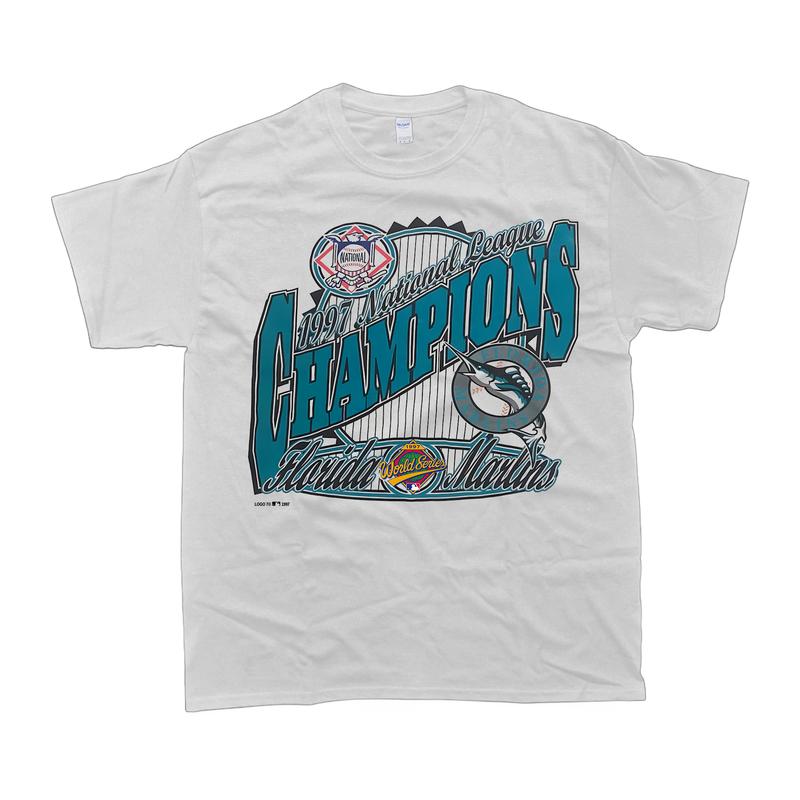 Vintage 1997 Fl0rida Marlins World Series Champions T-Shirt Classic Cotton Menswear Top Polyester Spandex