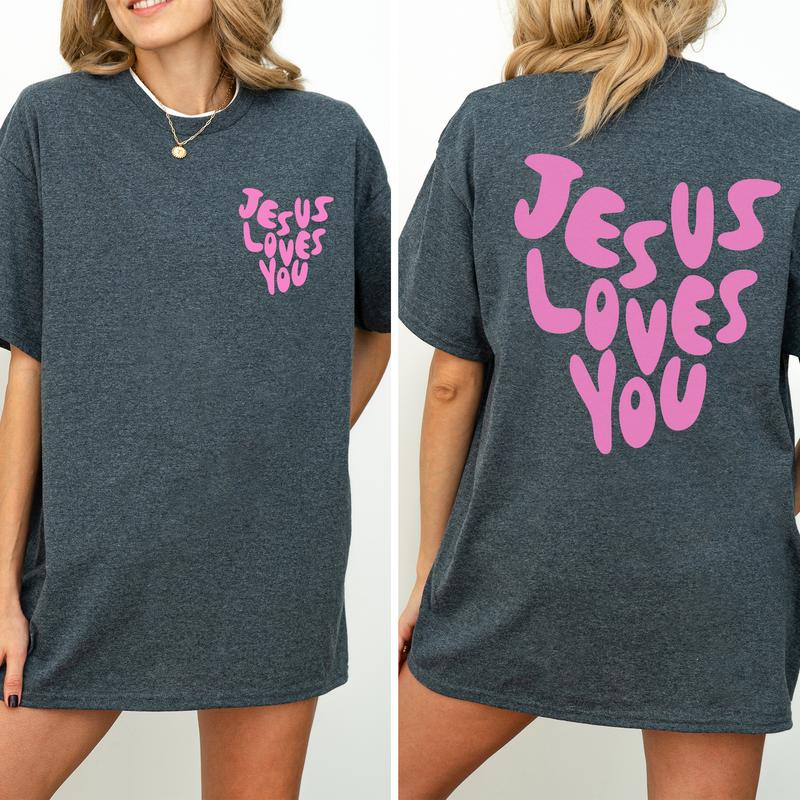 Jesus Loves You Letter Prints 2 Sided T-Shirts For Women, Comfort Clothing, Cotton Fabric Tshirt, Printed Women's Top, Casual Womenswear