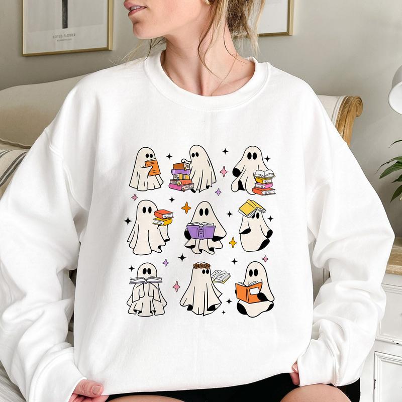 Ghost Reading Books Shirt, Bookish Halloween Shirt, Halloween Teacher Gift, Librarian Halloween Shirt, Ghost Shirt Menswear T-Shirt