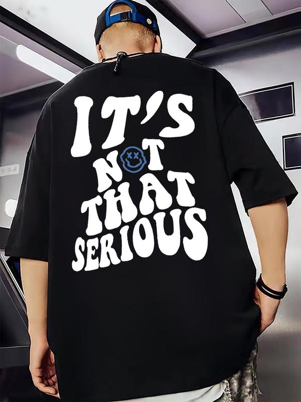 Men's Cartoon Expression & Letter Print Drop Shoulder Tee, Summer Outfits 2024, Regular Fit Casual Short Sleeve Round Neck T-Shirt for Summer,Â Graphic