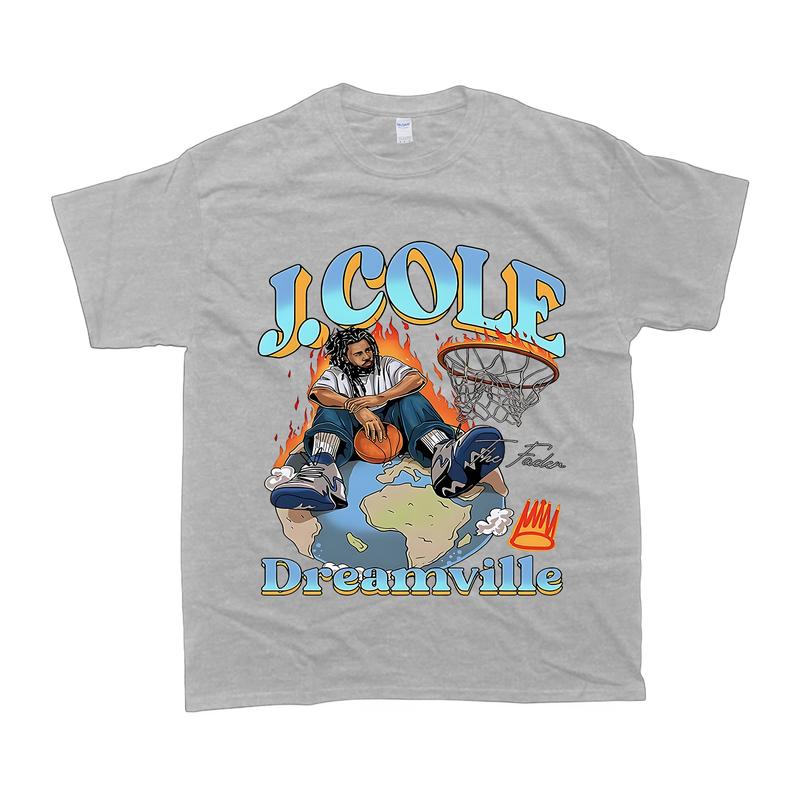 J Cole Dreamville Tshirt Vintage Cotton Menswear Streetwear Shortsleeve Top Classic Basketbal T-Shirt Round Neck