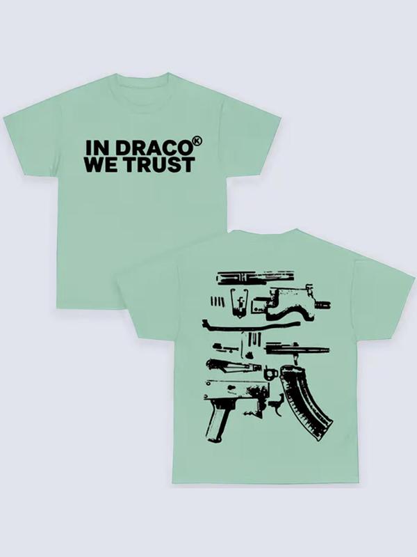 Men's Letter Graphic Print Round Neck Tee, Regular Fit Casual Drop Shoulder Short Sleeve T-shirt, Men's Summer Top for Daily Wear, Black Girl Outfits,