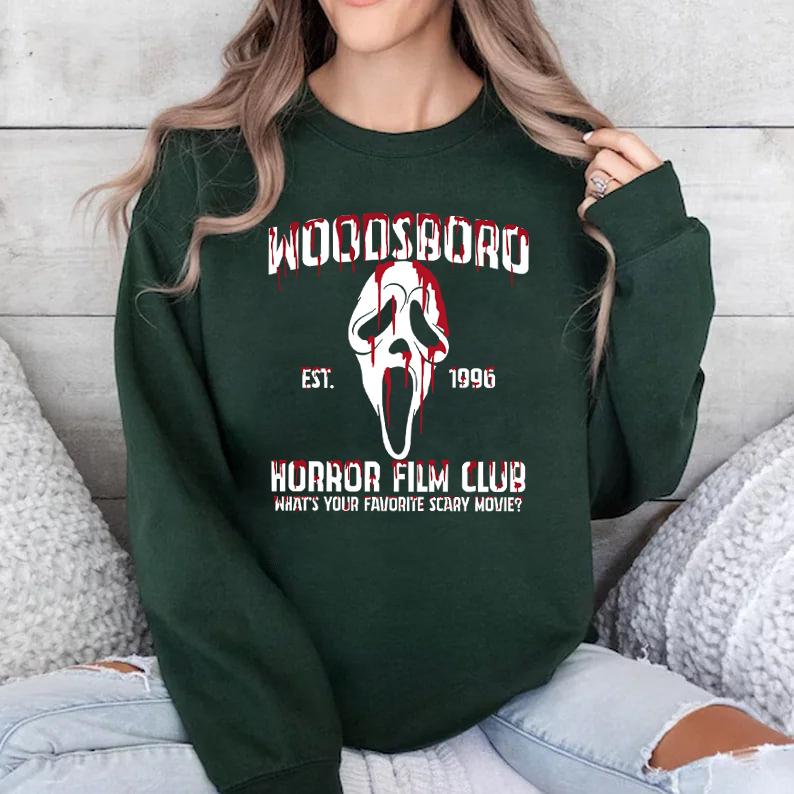 Woodsboro Halloween Sweatshirt, Halloween Film Club Sweatshirt, Woodsboro Scream Shirt, Scream Ghostface Sweater, Ghostface Halloween Sweater, Scary M
