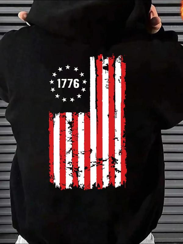 Graphic Drop Shoulder Men's Essentials Hoodie for Fall, Drawstring Pocket Sweatshirt, Holiday Fashion Men's Streetwear, Essential Outfits