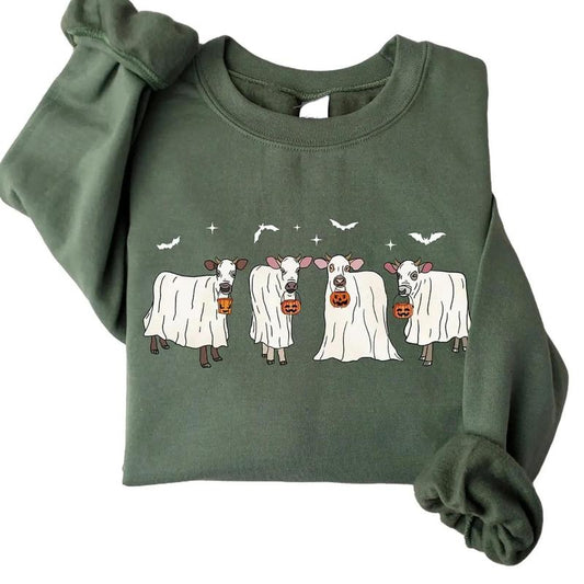 Halloween Ghost Cows Sweatshirt Hoodie Tshirt, Cow Lovers Shirt, Halloween 2024 Gifts