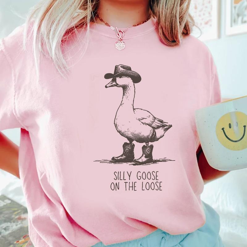Silly Goose On The Loose T-shirt Breathable Casual, Outfit Top T-shirt Womenswear Day, Streetwear Underwear