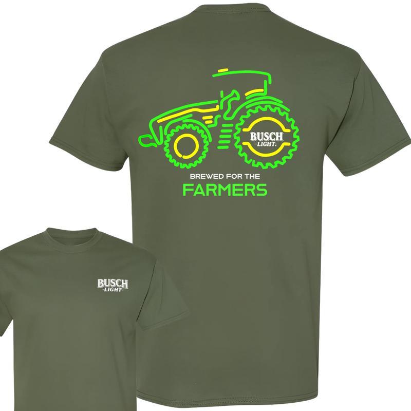 Busch Light Farmers Tractor 2-sided T-shirt, Busch Light T shirt Full Color For Men And Women, Busch Light Beer Tshirt, Casual Graphic Round Neck T-sh