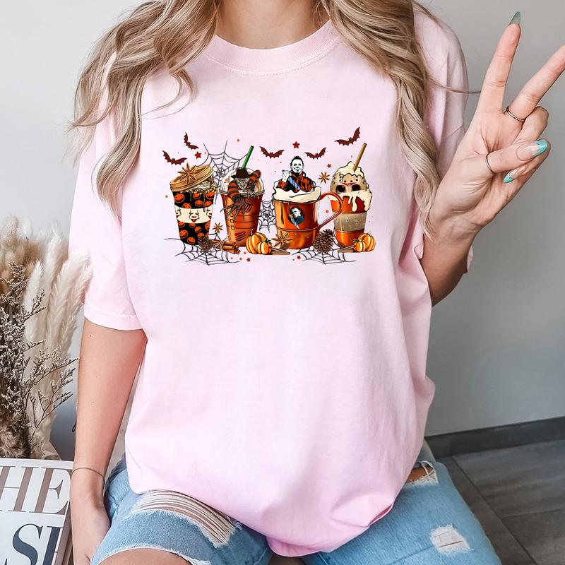 Coffee Horror Movies Halloween Crewneck Sweatshirt Hoodie Tshirt, Halloween 2024 Gifts