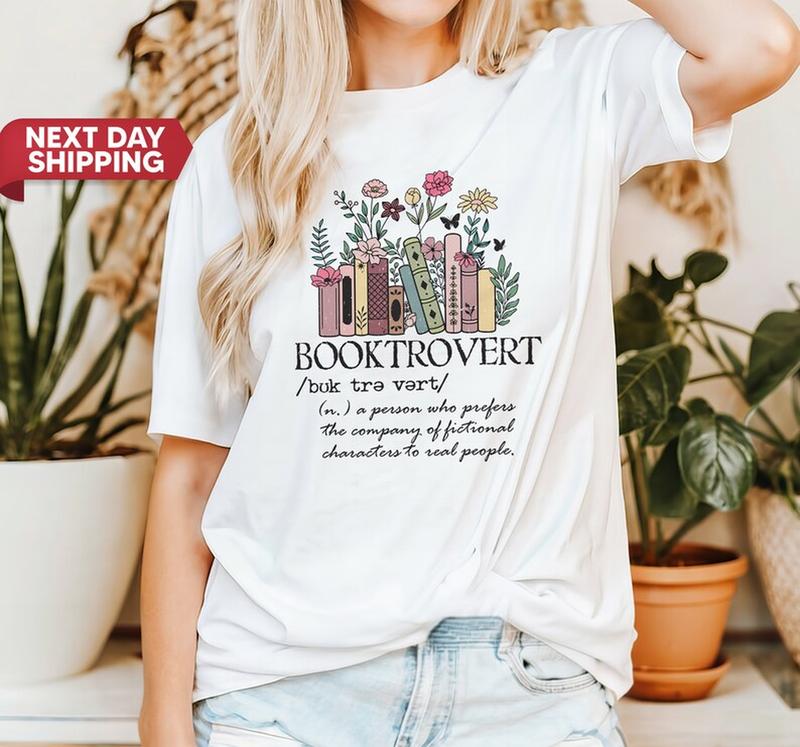 Booktrovert Book Lover Gift Shirt, Bookworm Librarian Cotton Top, Club Shirts Bookish Gift, Reader Enthusiast Unisex Cotton Softstyle Tee