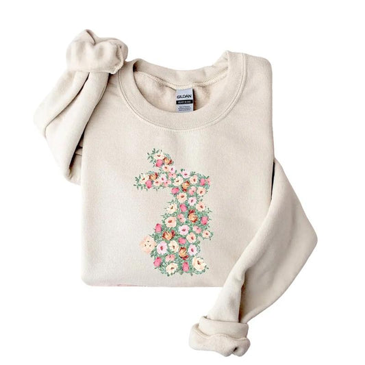 Spring Floral Bunny Shirt, Easter T-Shirt, Easter Bunny Sweatshirt, Floral Rabbit Sweatshirt, Spring Easter T-shirt, Easter Womens Sweatshirt