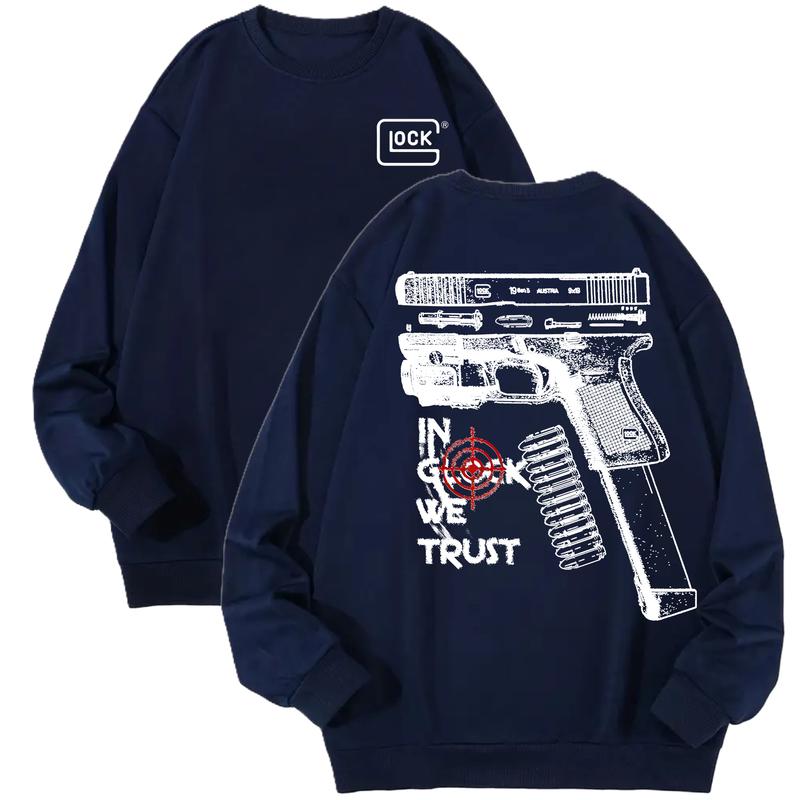 In Glock We Trust Standard size Hoodie And Crewneck Sweatshirt for Men and Women - Double Sided Print - Classic, Menswear Embroidered Love