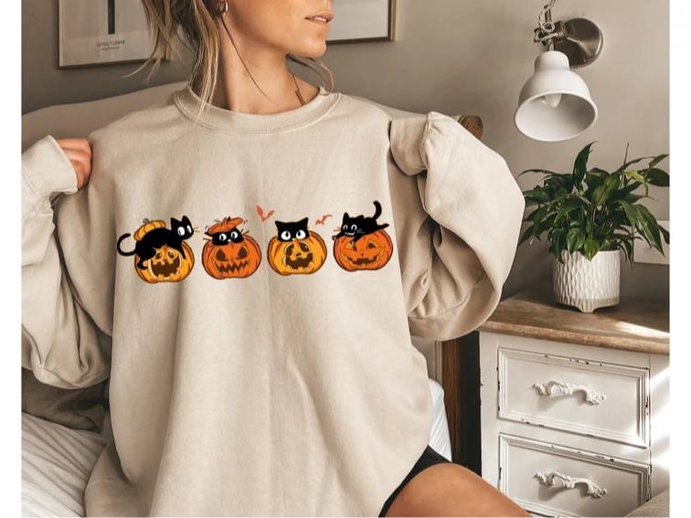 Halloween Sweatshirt, Black Cat Sweatshirt, Cat Lover Shirt, Black Cat Shirt, Cat Sweater, Ghost Shirt, Halloween Sweater, Halloween Pumpkin