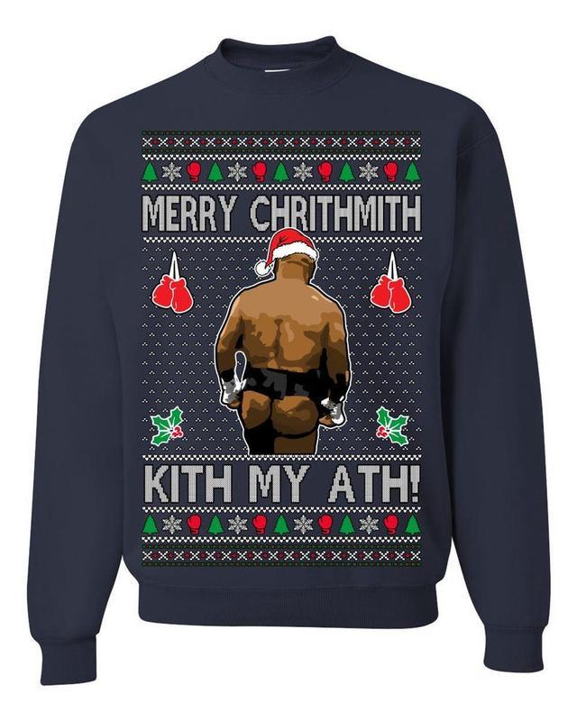 Merry Chrithmith Kith My Ath, Mike Tyson Butt Viral Kiss My Ass Boxing Fight Meme, Men Women Funny Ugly Christmas Sweater,  Ugly Christmas Gift