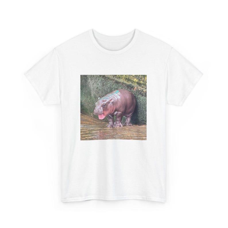 Moo Deng Unisex Heavy Cotton T-Shirt, Baby Hippo Graphic Casual Tee, Trendy Gift for Him or Her, Playful Stylish Gift for Fashion Lovers