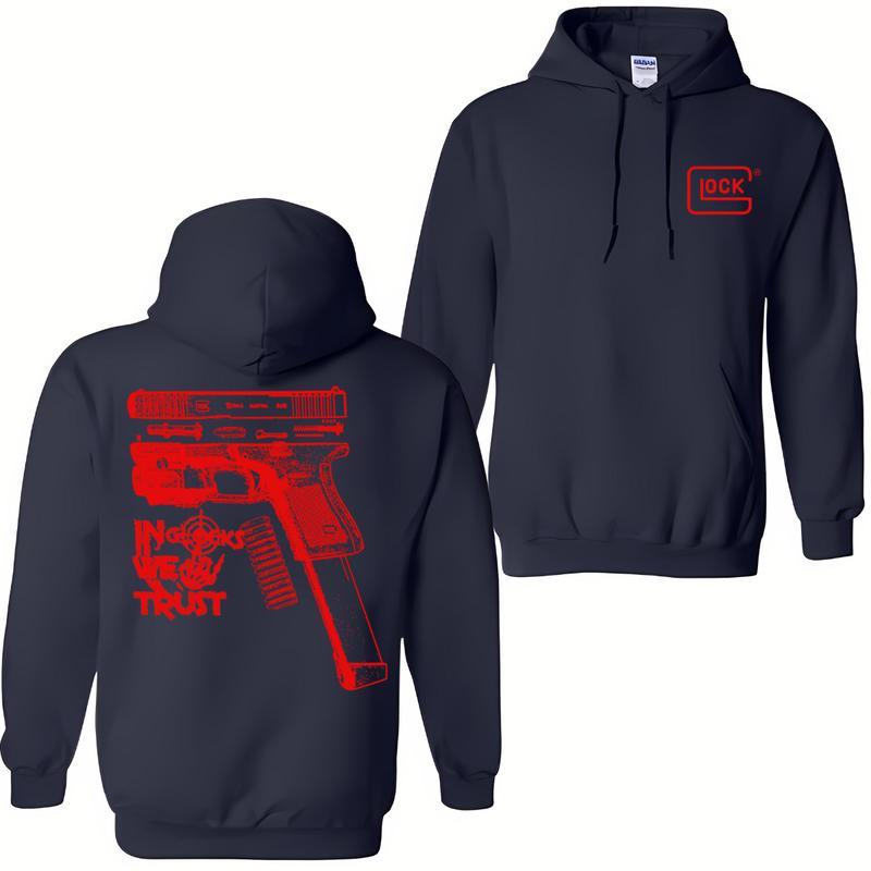 In GLock We Trust Hoodie - Glock Shirt- Design Red Color Double Sided - Men's & Women's Classic Fit Long Sleeve Hoodie - Menswear Casual Underwear
