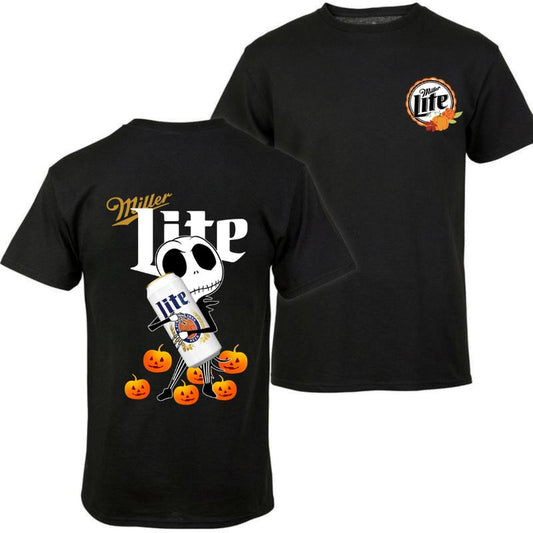 Jack Skellington hug Miller Lite Halloween T-Shirt - Halloween T-Shirt, High-Quality Printing, All Seasons, Casual Fitted, For Men And Women