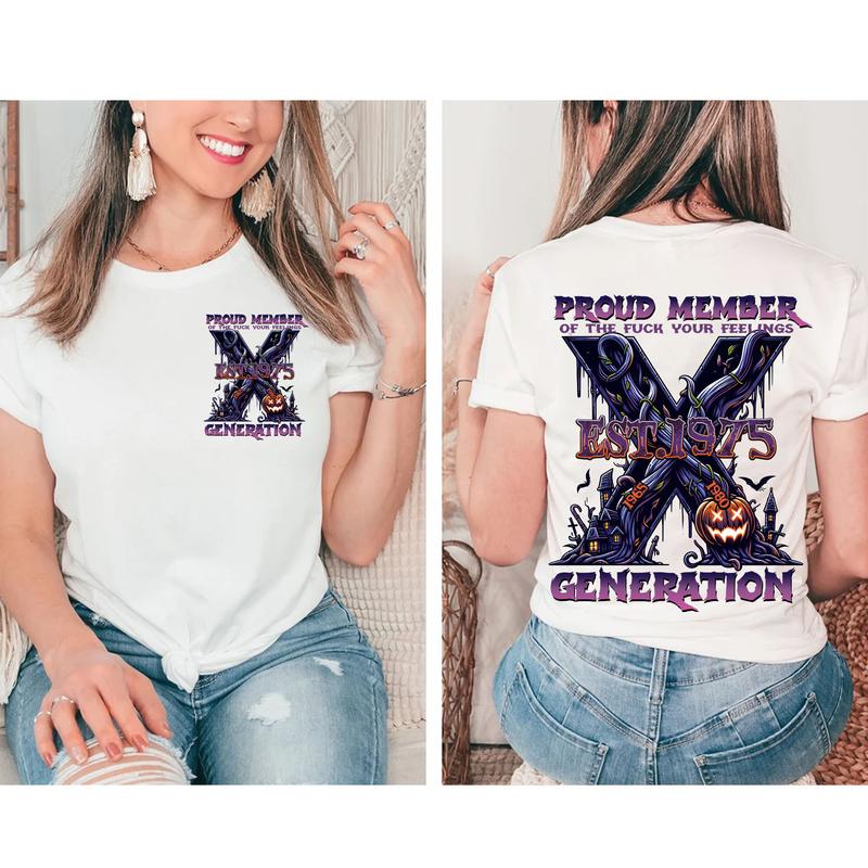 Custom Year Est.1975 Halloween GenerationX 2 Side Shirt, Halloween Pumpkin Proud Member GenX T-shirt, Generation X T-shirt