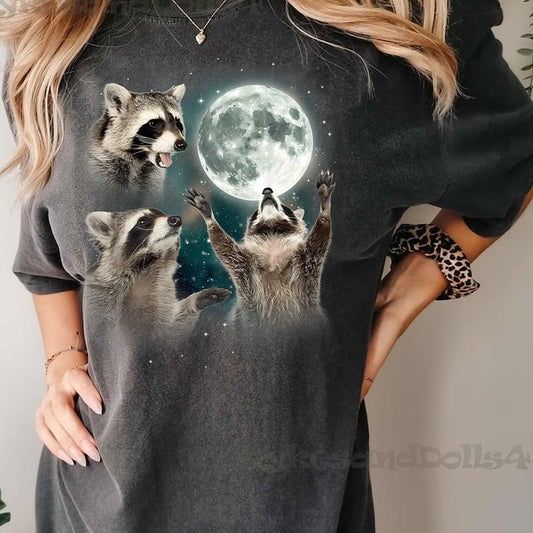 Retro Racoons Howling At The Moon Shirt Sweatshirt Racoon Meme Shirt Racoon Moon How Wompwompmrcomershirt Gbnpl 1