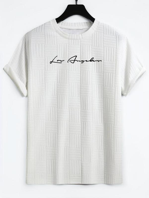 Men's Letter Print Round Neck Tee, Regular Fit Casual Crew Neck Short Sleeve T-shirt, Menswear, T Shirts for Men, Graphic Tees, Summer Graphic Tees fo