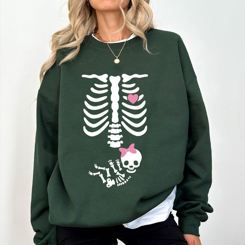 Skeleton Maternity Halloween Sweatshirt, Pregnancy Announcement Sweat 2024, Pregnant Costume, Fall New Mom Sweater, Mommy to Be, Halloween Gift For Al