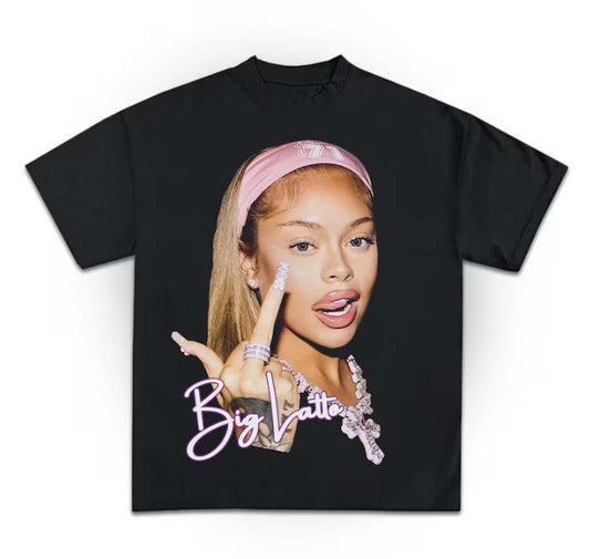Big Lattooo Pink Graphic T-Shirt, Rap Shirt Cotton Fabric Top Womenswear