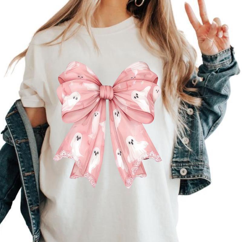 Pink Ghost Bow Coquette T-Shirt, Halloween Coquette Bow Shirt, Ghost Halloween, Halloween Shirt, Girly Halloween Shirt