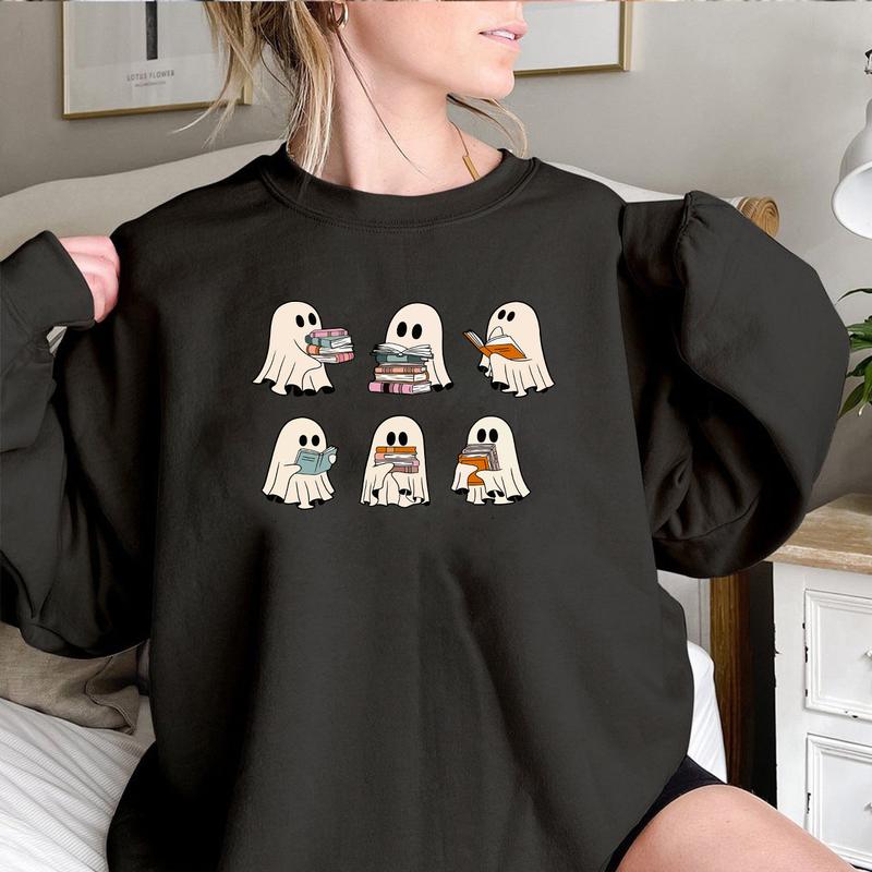 Ghost Reading Books Shirt, Bookish Halloween Shirt, Halloween Teacher Gift, Librarian Halloween Shirt, Ghost Shirt Top Womenswear
