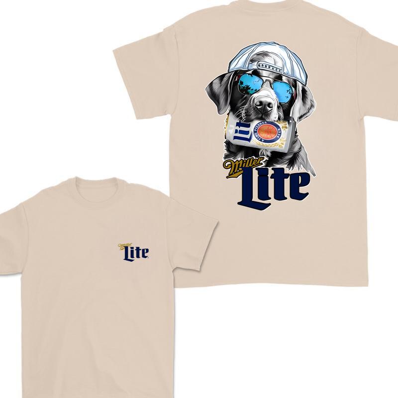 Miller Lite Black Labrador Hunting Dog 2 Sided T-Shirt, Miller Lite T-Shirt Full Color For Men and Women, Unisex Outdoors Funny Beer Printed T-shirt
