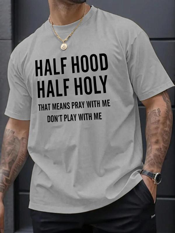 Men's Casual Letter Print Round Neck Tee, Summer Clothes, Graphic Tees,Â Regular Fit Streetwear Short Sleeve Crew Neck T-Shirt for Daily Wear, Casual F